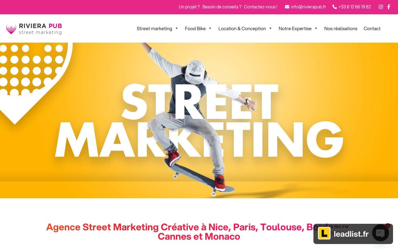 Page d'accueil du site de Riviera Pub
