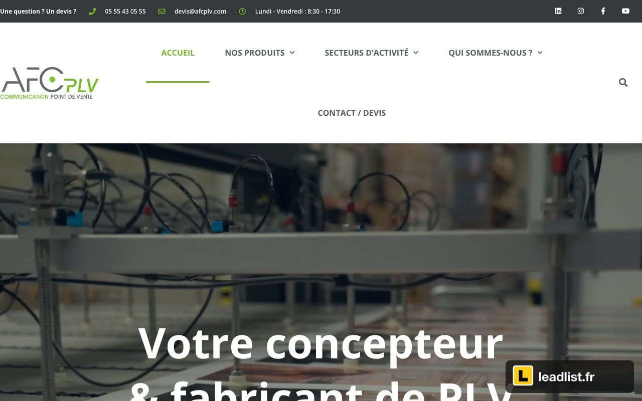 Page d'accueil du site de AFC PLV