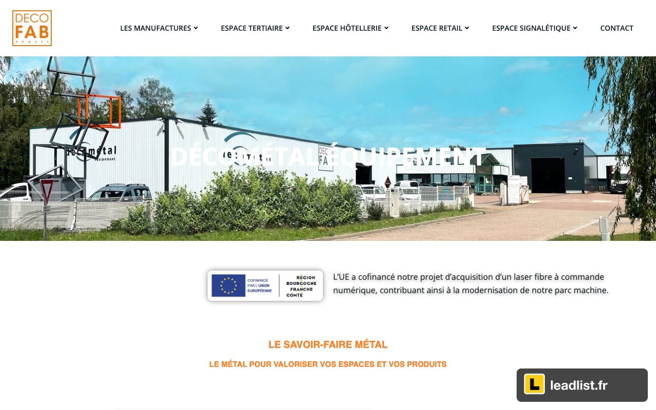 Page d'accueil du site de Décométal Équipement