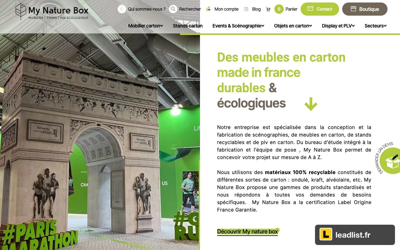Page d'accueil du site de My Nature Box
