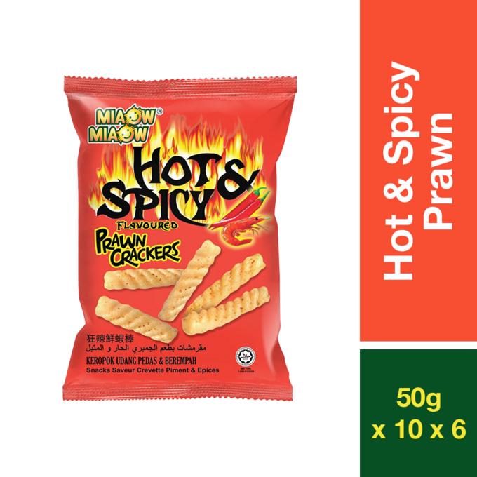 MIAOW MIAOW HOT & SPICY PRAWN CRACKERS 50G
