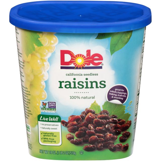 DOLE Seedless Raisins, Canister 12/18oz 