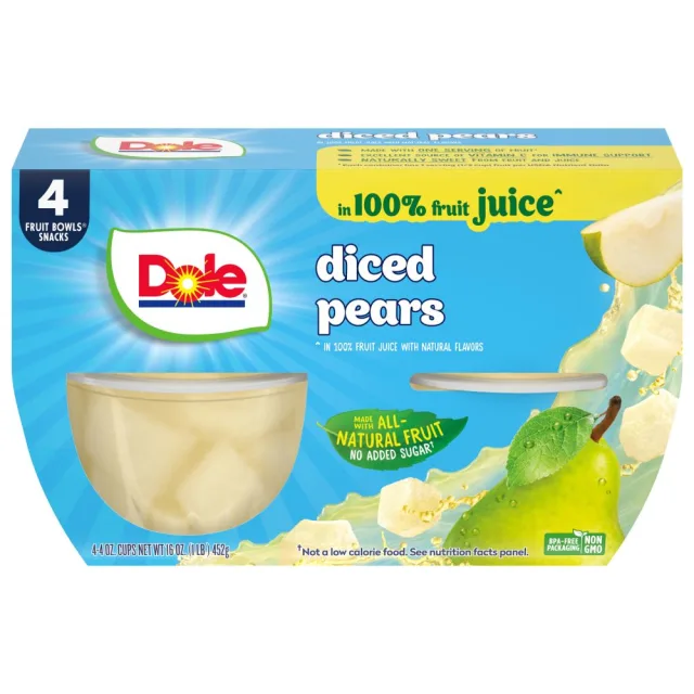 Dole Fruit Bowls Diced Pears in 100% Juice - 4 oz/4pk