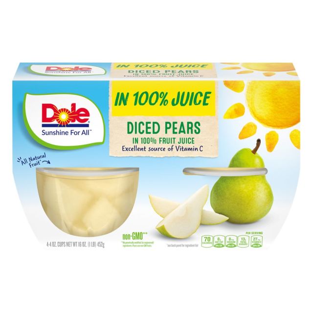 DOLE Diced Pears in Juice 6/4pk/4oz 