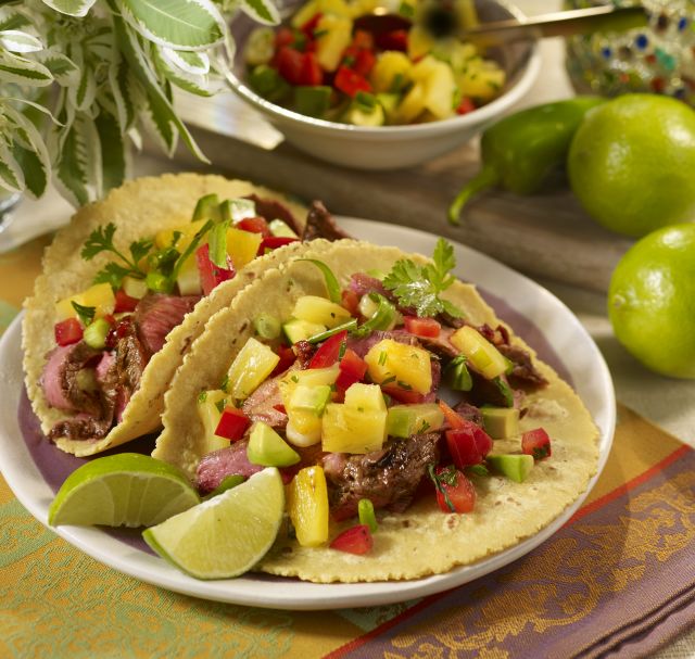 Chipotle Steak Tacos with Pineapple Avocado Salsa