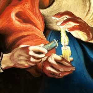 Vieille Femme et Garçon avec des Bougies