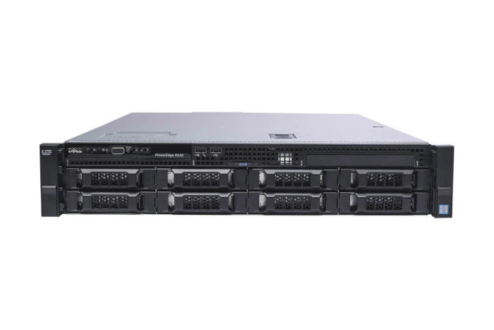 Front view of Dell PowerEdge R530 with 0 x Hard Drives Installed