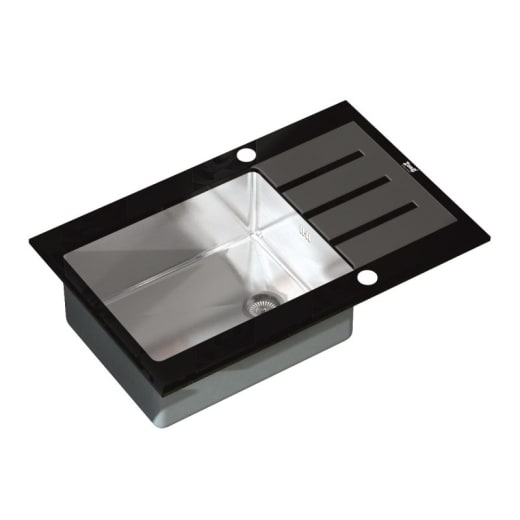 Кухненска мивка Inter Ceramic 780х510мм, неръждаема стомана, черен стъклен плот с отдцедник, покритие сатен против надраскване, с отвор за смесител