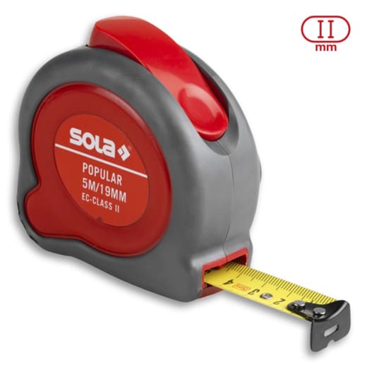 Ролетка SOLA Popular, 5м, хоби употреба, шок-абсорбираща, щипка за колан