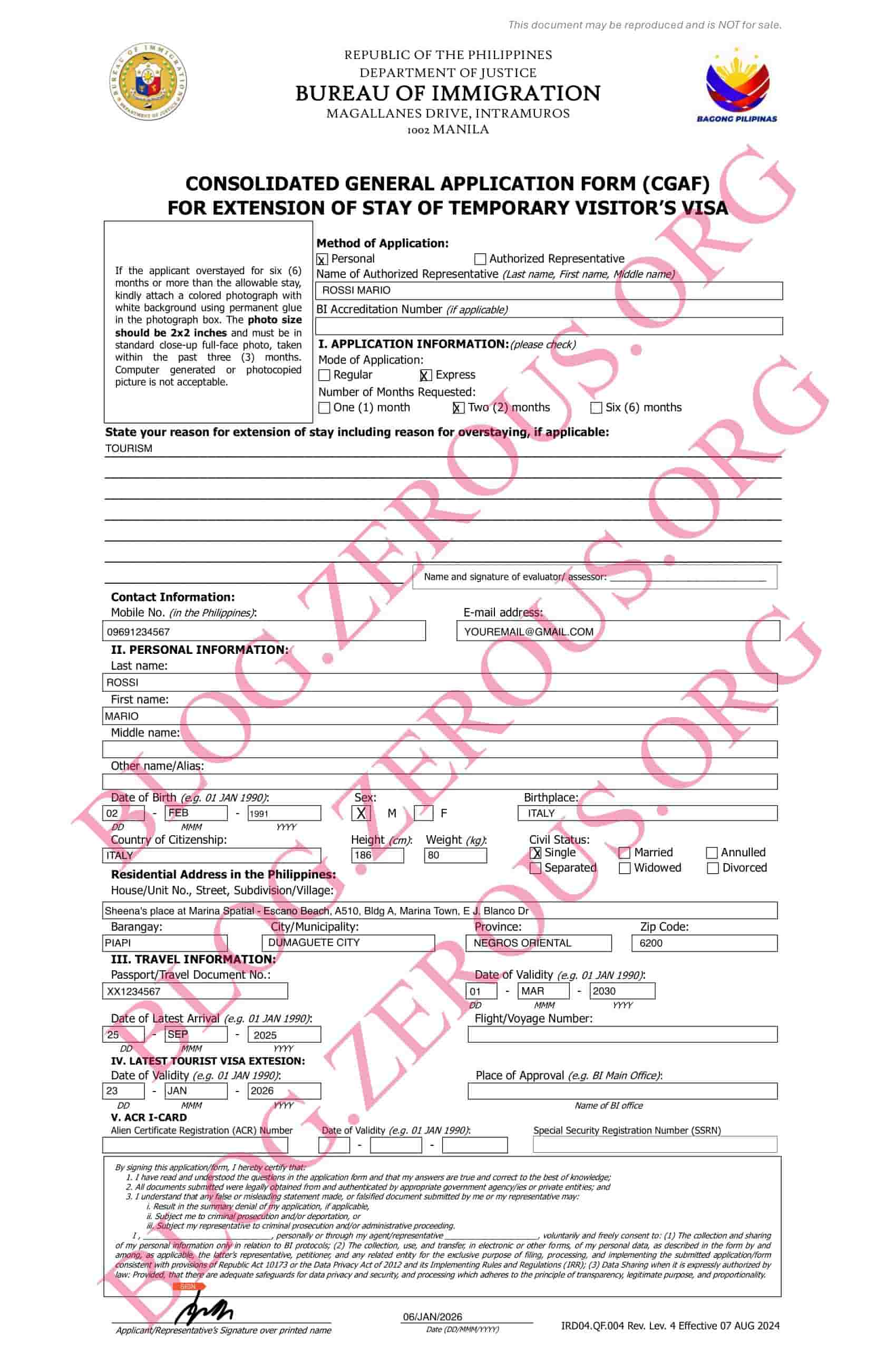 Tariffe Philippine Immigration