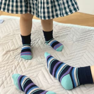 Non-Slip Stay On Baby and Toddler Socks - 3 Pack in Navy Stripe & Dot