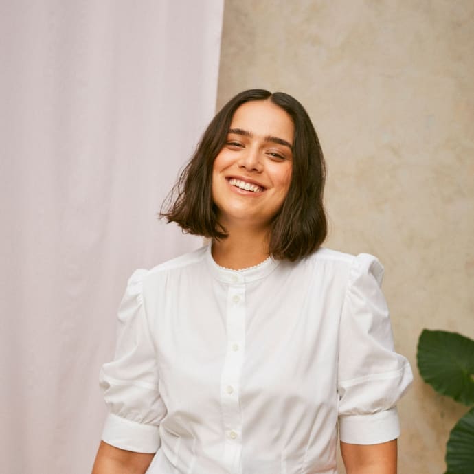Joni Puff Sleeve Blouse, White Cotton Bamboo