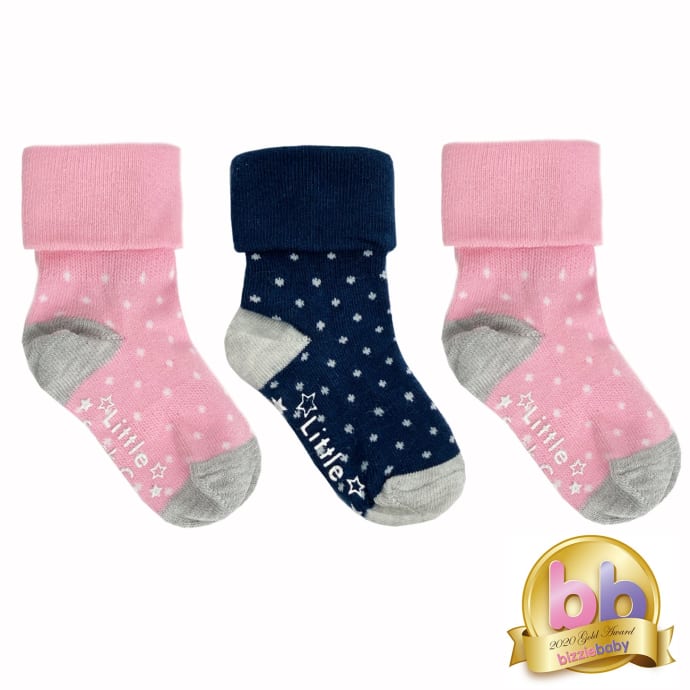Non-Slip Stay On Baby and Toddler Socks - 3 Pack in Candy Dot and Navy Dot