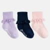 Frilly Non-Slip Stay-On Baby and Toddler Socks - 3 Pack in Pink Lemonade, Navy and Amethyst