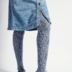 Blue Flower Bloom Over Knee High Socks: GOTS certified Organic Cotton