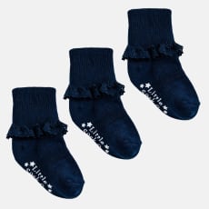 Frilly Non-Slip Stay-On Baby and Toddler Socks - 3 Pack in Plain Navy