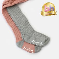 Non-Slip Super Soft Ribbed Baby and Toddler Tights - 2 Pack in Sparkle & Shell Pink