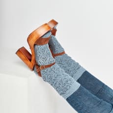Blue Feather Plume Over Knee High Socks: GOTS certified Organic Cotton