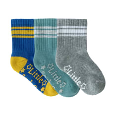 OUTLET - Non-Slip Stay-on Baby & Toddler Organic Quarter Crew Sporty Socks - 3 Pack - Blues
