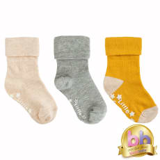 Talipes (clubfoot) Boots and Bar Socks - Non-Slip + Stay On Baby and Toddler Socks - 3 Pack in Oatmeal, Mustard & Grey Marl