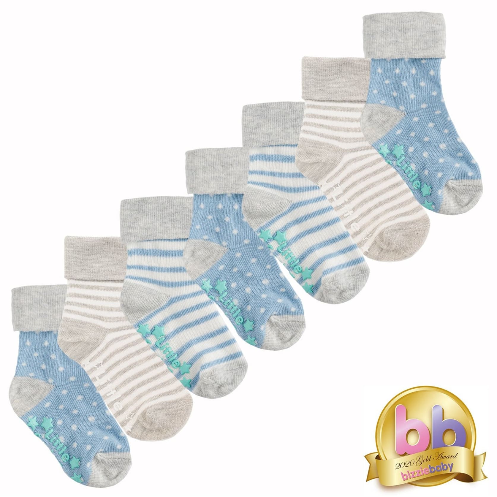 Liukumattomat vauvojen ja taaperoiden sukat - 7 kpl vaaleansinisiä ja harmaita
