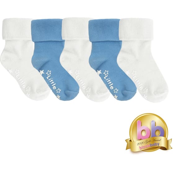 Liukumaton pysyminen vauvojen ja taaperoiden sukissa - 5 pakkausta Ocean Blue & Whitea