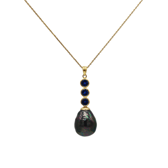 Pallas Pearl Pendant – Tummanharmaa Shell Pearl Sapphire Triolla