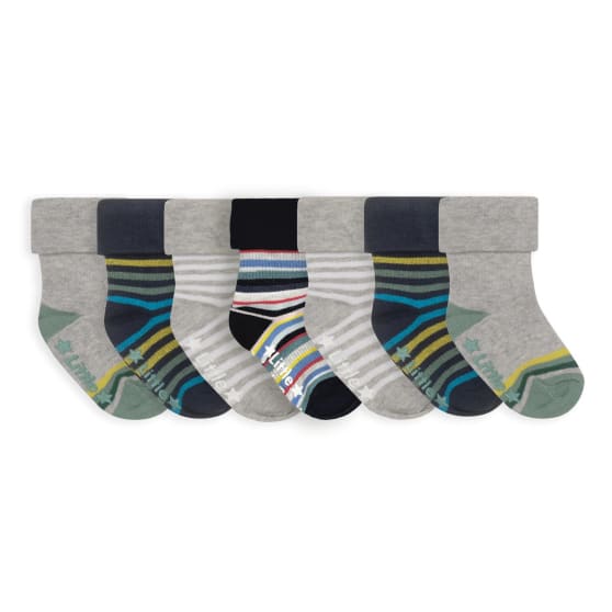 Non-Slip Stay On Baby and Toddler Socks  - 7 Pack in Blue Stripe