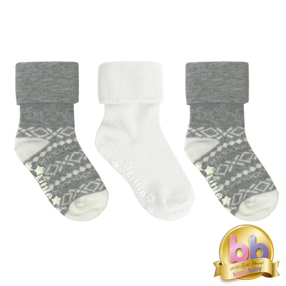 Non-Slip Stay On Baby and Toddler Socks - 3 Pack in Nordic & Marshmallow White