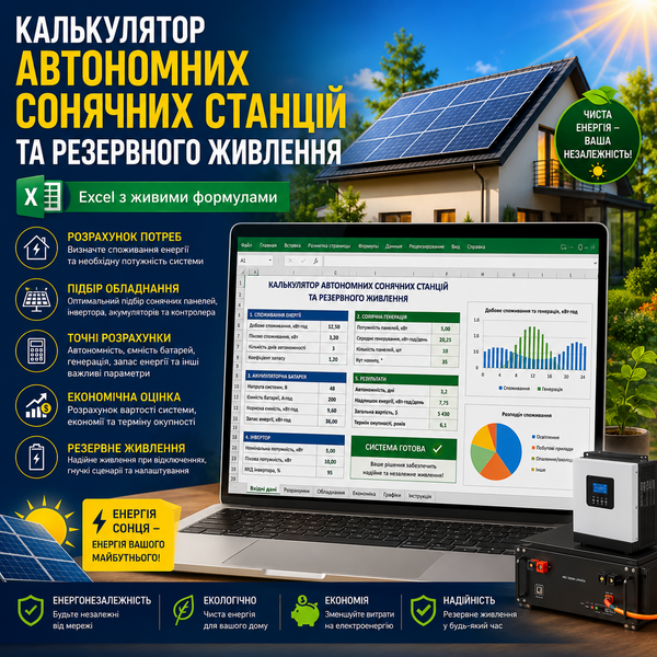 Калькулятор автономних сонячних станцій та резервного живлення | Excel