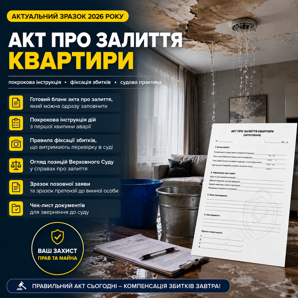 Акт про залиття квартири 2026 — готовий шаблон, інструкція, судова практика та зразки документів