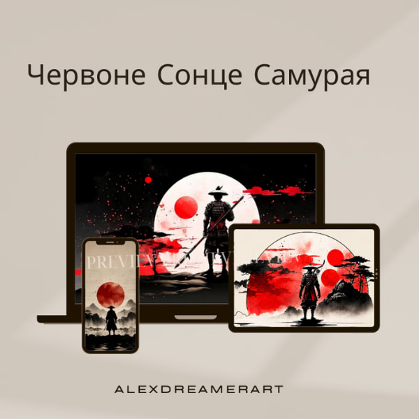 5 унікальних сюжетів  в UHD якості АІ-шпалер «Червоне Сонце Самурая (Vol. 1)» | адаптованих для ПК, Смартфонів та Планшетів