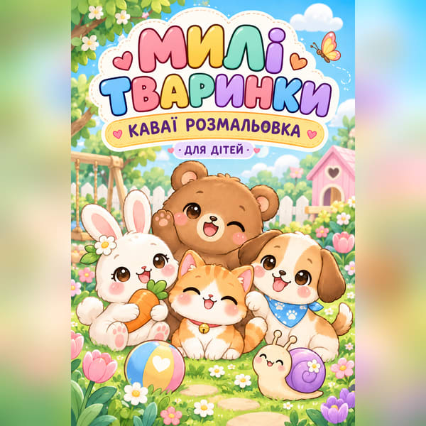 Милі тваринки — каваї розмальовка для дітей.pdf для друку