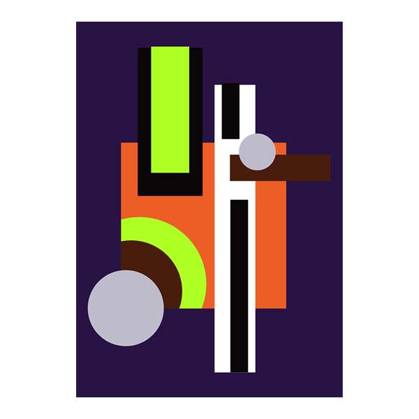 Abstract constructivist geometric poster in dark purple and neon green Bauhaus style
