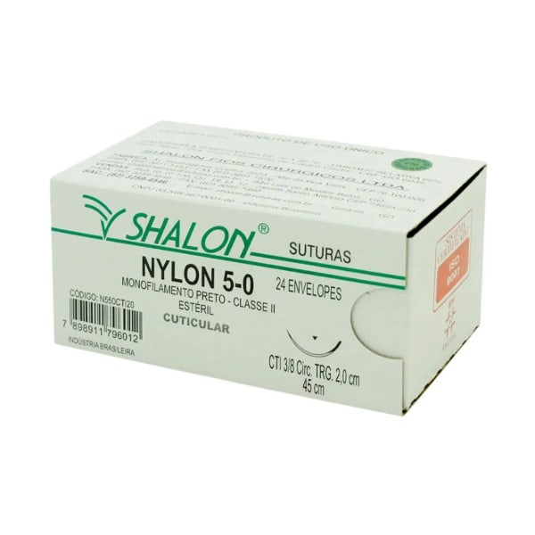 Fio de Sutura  Agulhado Nylon Preto 5-0 24 un - Shalon Medical