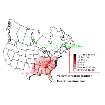 Yellow-throated Warbler distribution map