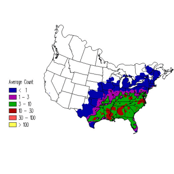 Carolina Wren winter distribution map