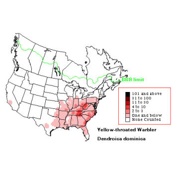 Yellow-throated Warbler distribution map