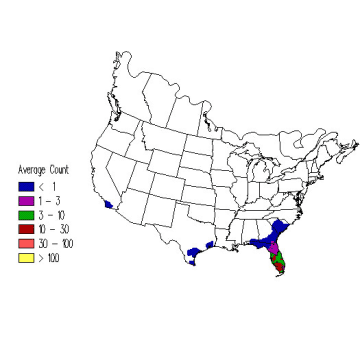 Wood Stork winter distribution map