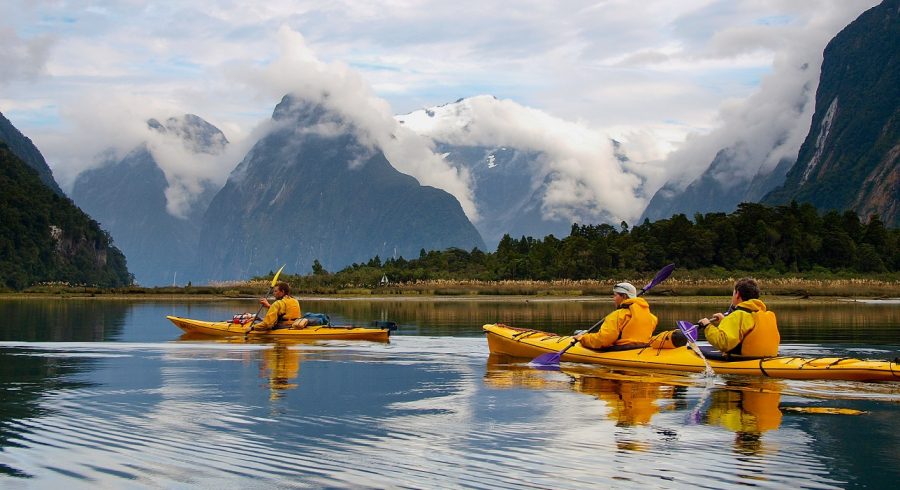 Enchanting Travels New Zealand Tours sea kayak in Milford Sound, New Zealand