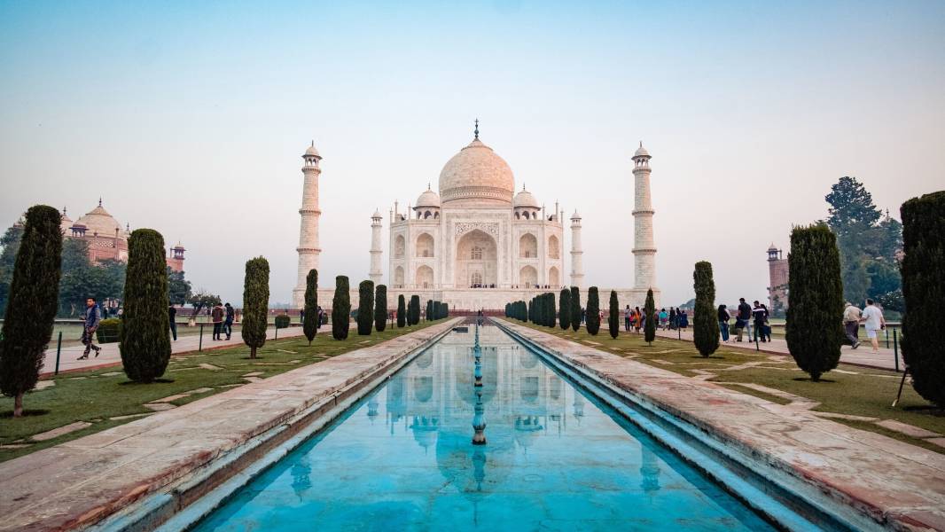 The Taj Mahal, Agra, with reflective pool