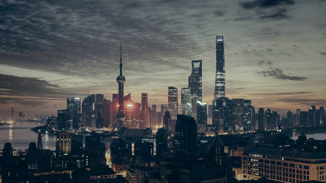 a view of a city at night