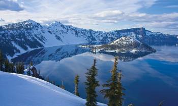 View of Crater Lake in Winter