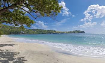 a sandy beach next to a body of water