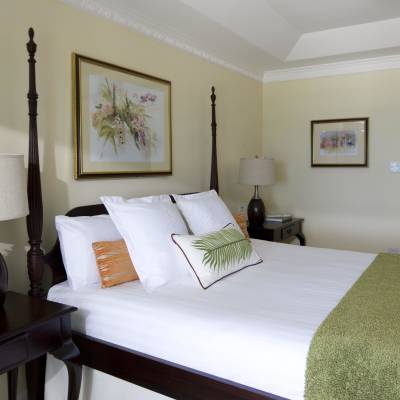a bedroom with a large bed in a hotel room