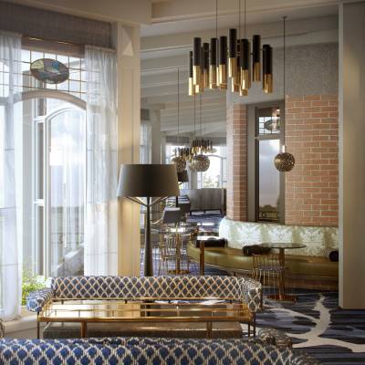 a room filled with furniture and a large window