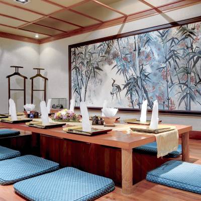 a room filled with furniture and a table