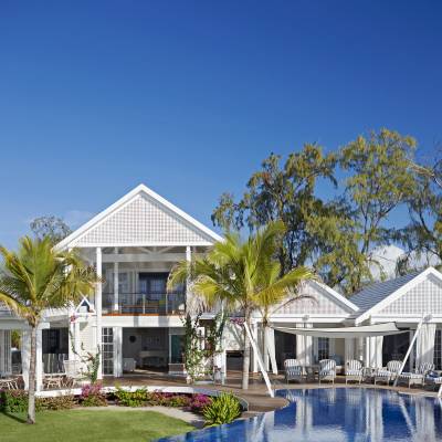 a blue and white house