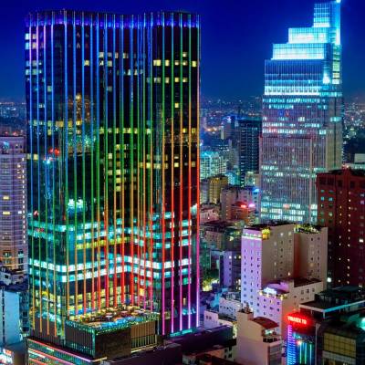 a view of a city at night