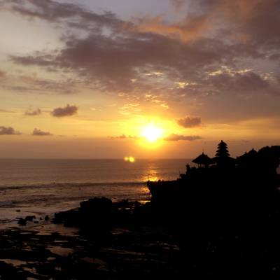 this is a photo of sunset at Tanah Lot Temple
